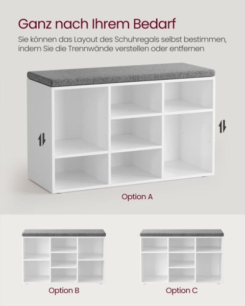 Biała ławka z półkami na buty i poduszką, 78,5x30,3x48 cm