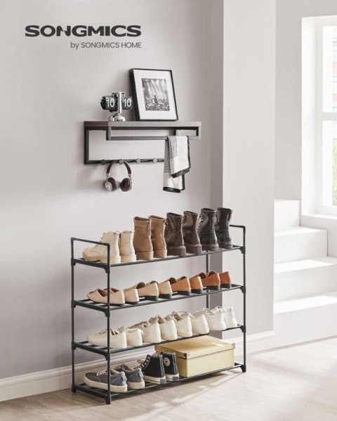 Czarny regał na buty 4-poziomowy metalowy 92x30x74 cm