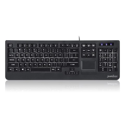 Klawiatura przewodowa Perixx PERIBOARD-313 podświetlana, touchpad, 2x hub USB, czarna