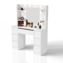 Nowoczesna toaletka LED, 7 szuflad, biała, 107x40 cm