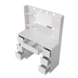 Nowoczesna toaletka LED, 7 szuflad, biała, 107x40 cm