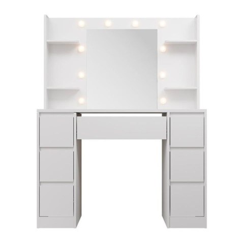 Nowoczesna toaletka LED, 7 szuflad, biała, 107x40 cm