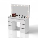 Toaletka kosmetyczna LED, 7 szuflad, biała, 108x41x140 cm