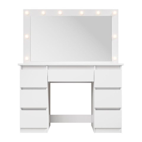 Toaletka kosmetyczna LED, 7 szuflad, biała, 108x41x140 cm
