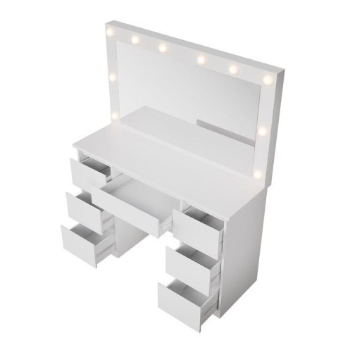 Toaletka kosmetyczna LED, 7 szuflad, biała, 108x41x140 cm