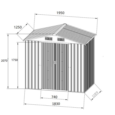 DOMEK OGRODOWY NARZĘDZIOWY METALOWY 125X195X207CM