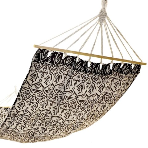 HAMAK OGRODOWY 1 OSOBOWY 200X100CM Z DRĄŻKIEM ETNO CZARNO-BIAŁY