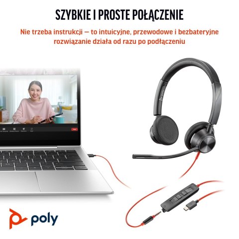 Poly Blackwire 3325 Stereo MS Teams Certified USB-C Headset +3.5mm Plug +USB-C/A Adapter 8X222AA