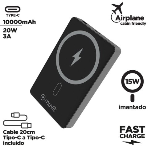 Powerbank Muvit for Change Czarny Aluminium 10000 mAh