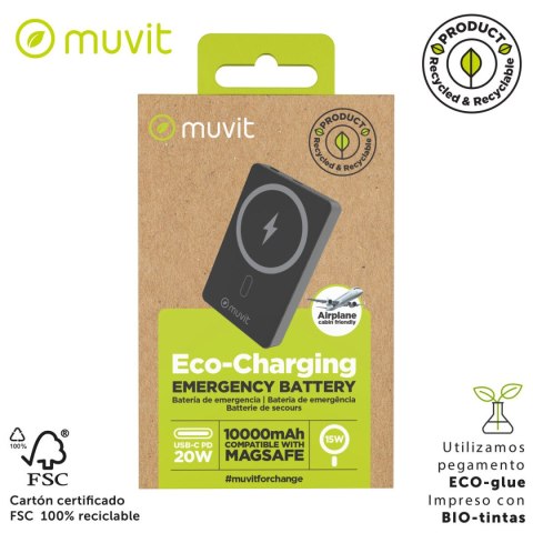 Powerbank Muvit for Change Czarny Aluminium 10000 mAh