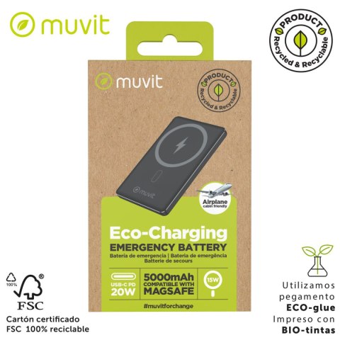 Powerbank Muvit for Change Czarny Aluminium 5000 mAh