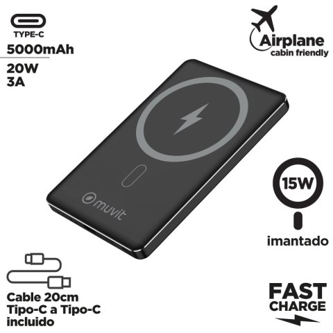 Powerbank Muvit for Change Czarny Aluminium 5000 mAh