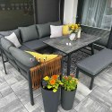 Zestaw Mebli Ogrodowych Jadalnianych TEXAS Narożny dla 6 Osób Sofa Stół Ławka SZARY