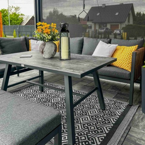 Zestaw Mebli Ogrodowych Jadalnianych TEXAS Narożny dla 6 Osób Sofa Stół Ławka SZARY