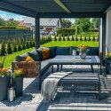 Zestaw Mebli Ogrodowych Jadalnianych TEXAS Narożny dla 6 Osób Sofa Stół Ławka SZARY