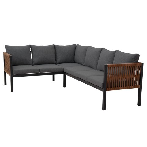 Zestaw Mebli Ogrodowych Jadalnianych TEXAS Narożny dla 6 Osób Sofa Stół Ławka SZARY