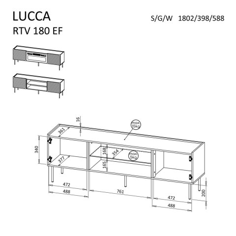 Szafka RTV LUCCA 180x40x59 czarny + kominek czarny