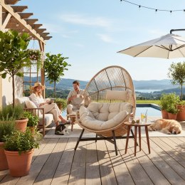 Fotel HOLAND Ogrodowy z Poduszką Rattanowy Stalowy 142 cm BEŻOWY