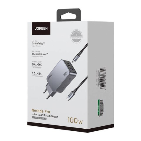 Ładowarka sieciowa UGREEN Nexode Pro 100W USB 2xUSB-C (szara)