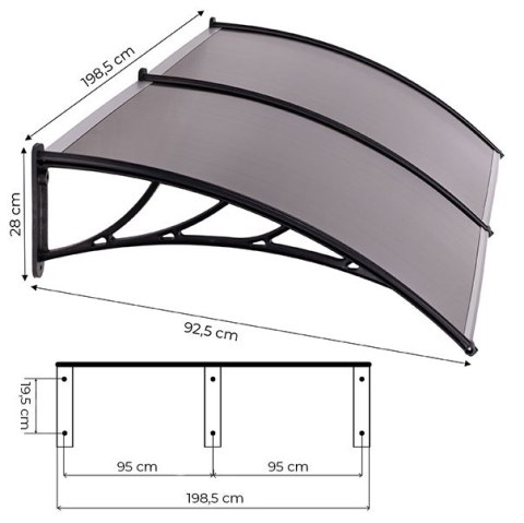 Daszek nad drzwi 200x100 cm zadaszenie osłona poliwęglan podwójny MultiGarden
