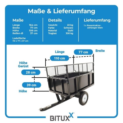 Przyczepka-wywrotka do traktorka ogrodowego/quada 300 kg ogrodowa 114×76 cm