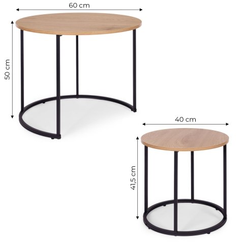 Zestaw stolików kawowych 2 szt. okrągłe jasny dąb loftowe ModernHome