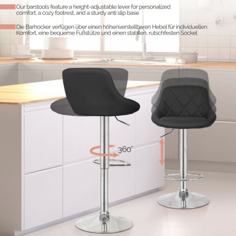 MIADOMODO Krzesło barowe 2szt, bez podłokietnika, czarne