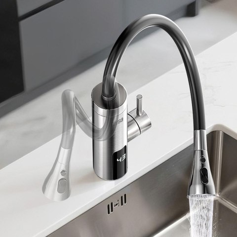 TEESA PRZEPŁYWOWY PODGRZEWACZ WODY TSA4107 BATERIA METALOWA KUCHENNA Z ELASTYCZNĄ WYLEWKĄ