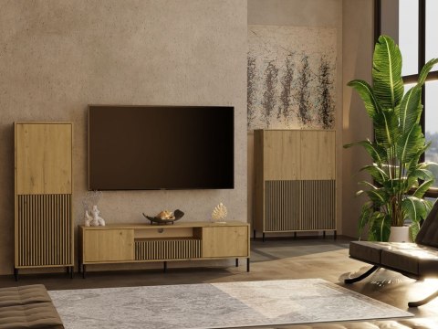 Witryna KAMARO 2DK SLIM/GŁADKI DĄB ARTISAN Lamele Front Ryflowany + Klasyczny