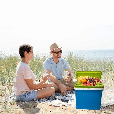 Lodówka turystyczna 22,5L KAMAI FIESTA na wkłady mrożące, błękitna z zieloną pokrywą i uchwytem