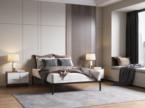 Stelaż Łóżka BED ALU 140x200 Metalowy Drewniane Listwy Nowoczesny CZARNY