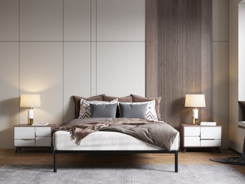 Stelaż Łóżka BED ALU 160x200 Metalowy Drewniane Listwy Nowoczesny CZARNY