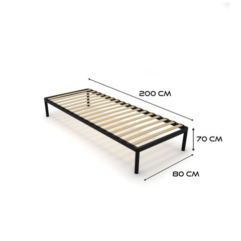 Stelaż Łóżka BED ALU 80x200 Metalowy Drewniane Listwy Nowoczesny CZARNY