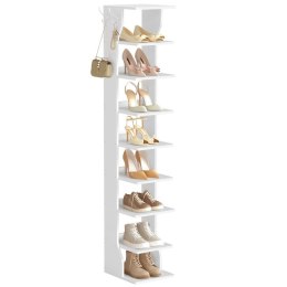 Wąska biała szafka na buty z haczykami, 9 półek