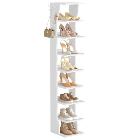 Wąska biała szafka na buty z haczykami, 9 półek