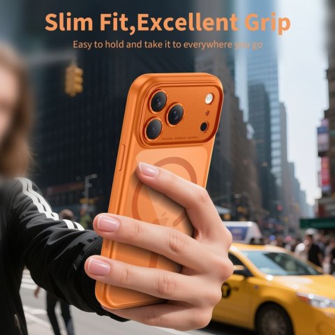 Etui pokrowiec case na iPhone 17 Pro Max Magpeak Magsafe CC - przezroczysto-pomarańczowe