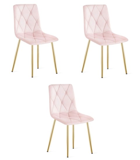 Krzesło LIBRA - jasny róż aksamit / nogi kolor drewna x 3