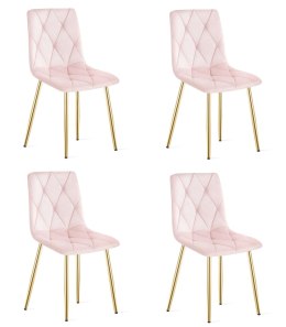 Krzesło LIBRA - jasny róż aksamit / nogi kolor drewna x 4