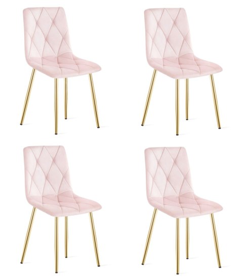 Krzesło LIBRA - jasny róż aksamit / nogi kolor drewna x 4