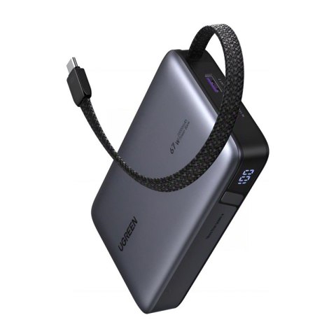 Powerbank 20000mAh Ugreen PB550 USB + USB-C, 67W, wbudowany kabel (szary)