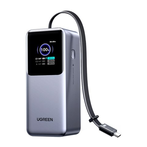 Powerbank 20000mAh Ugreen PB726 USB + USB-C, 165W, wbudowany kabel (szary)