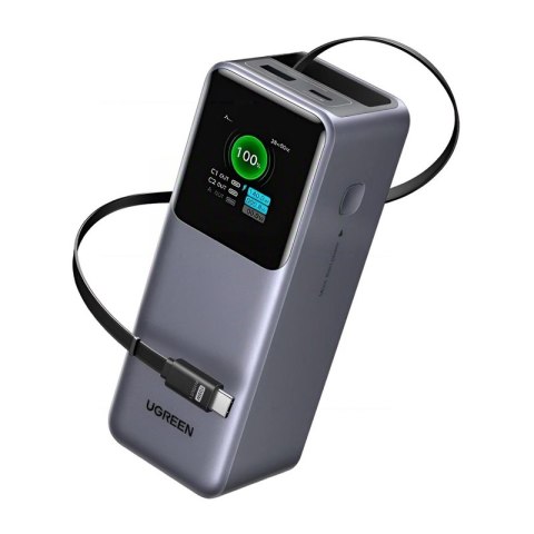 Powerbank 20000mAh Ugreen PB726 USB + USB-C, 165W, wbudowany kabel (szary)