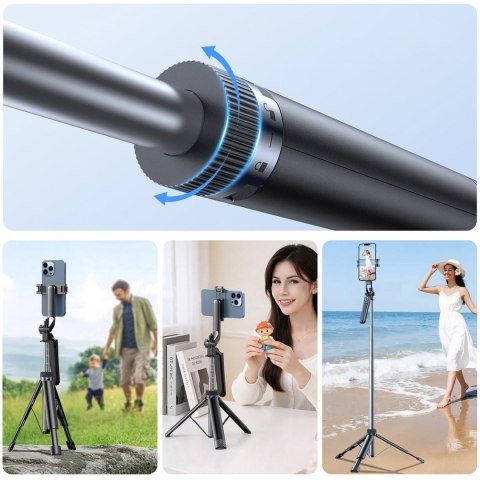 Selfie stick kijek z uchwytem do smartfona teleskopowy tripod 1.3m - czarny