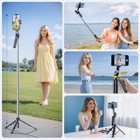 Selfie stick kijek z uchwytem do smartfona teleskopowy tripod 1.3m - czarny