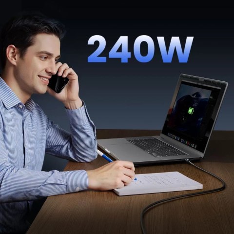 Kabel przewód USB-C USB4 Thunderbolt5 80Gbps 240W 1m - czarny