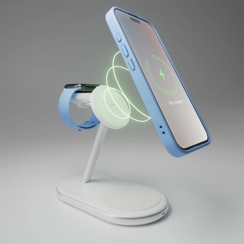 Ładowarka bezprzewodowa 3w1 do telefonu smartwatcha słuchawek Qi2 MagSafe - biała