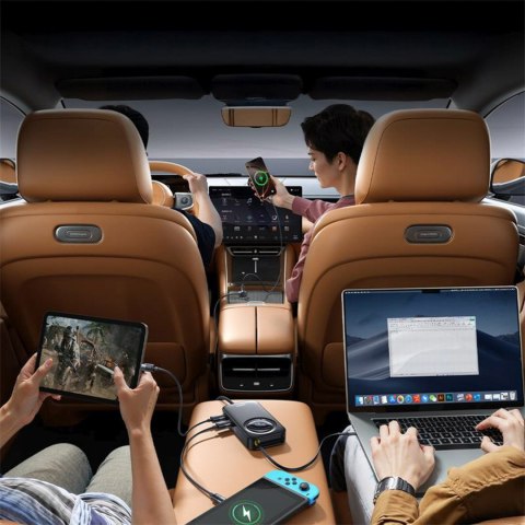 Ładowarka samochodowa ze zwijanym kablem do 6 urządzeń 60W - czarna