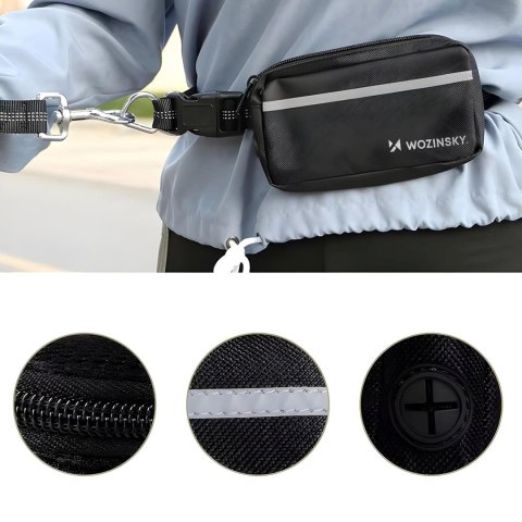 Pas biodrowy do biegania z psem z saszetką elastyczną smyczą - czarny