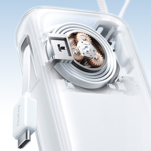 Powerbank 10000mAh 35W ze zwijanym kablem USB-C kablem-smyczą Lightning - biały