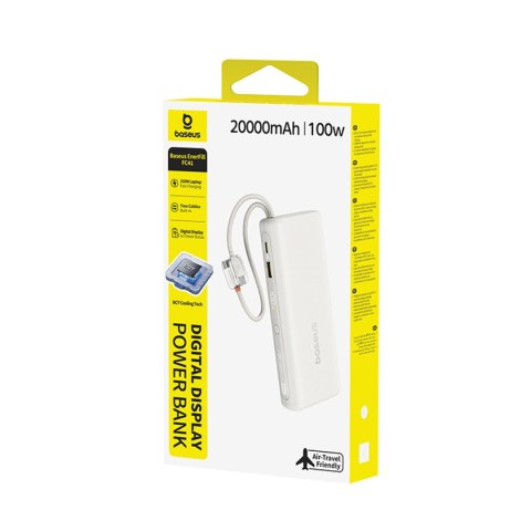 Powerbank 20000mAh 100W z wyświetlaczem dwoma kablami USB-C - beżowy